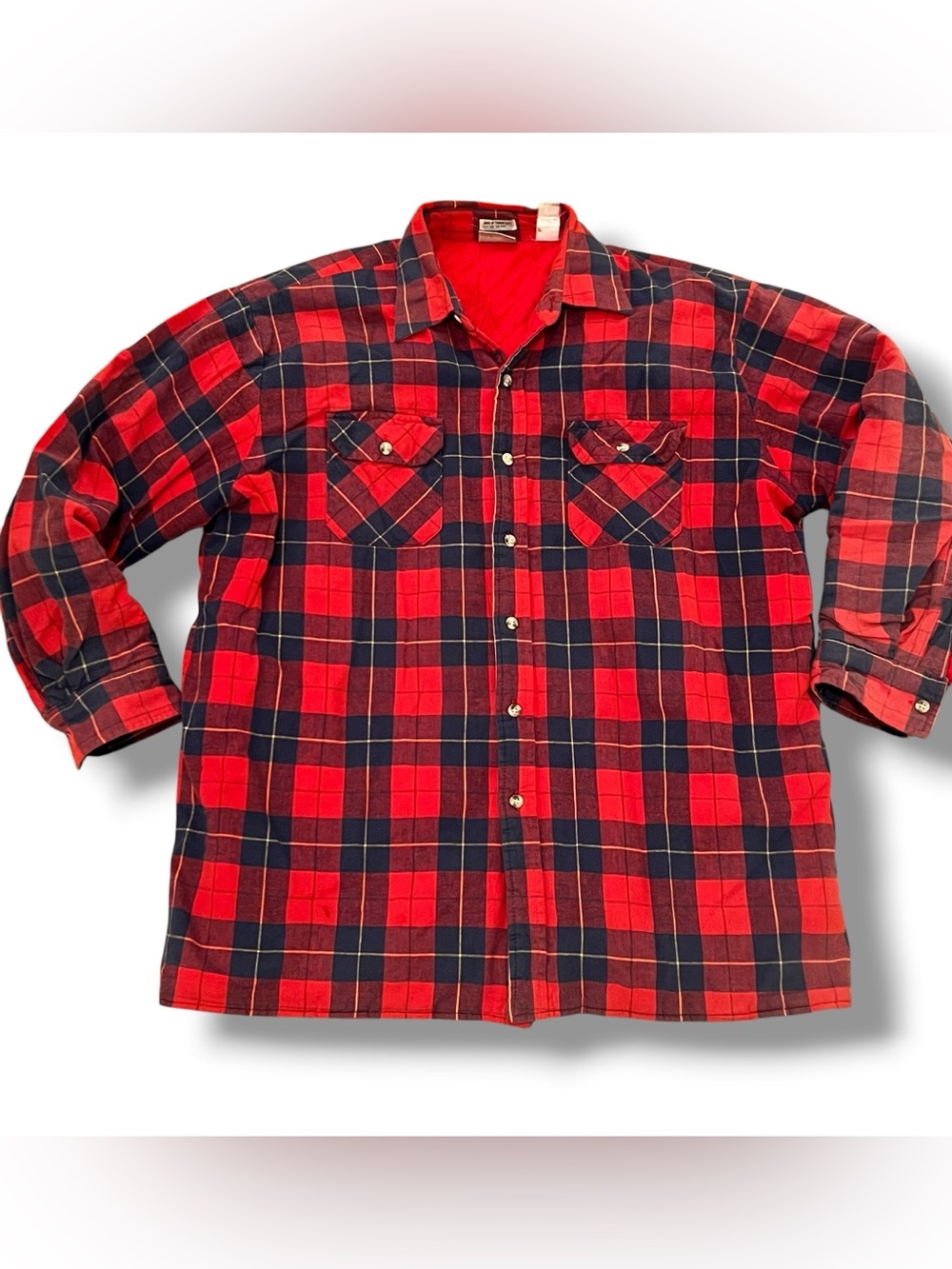VTG 90s LEE Shacket Mens L Red Plaid Flannel Quilted Lined Shacket Jacket E-9
